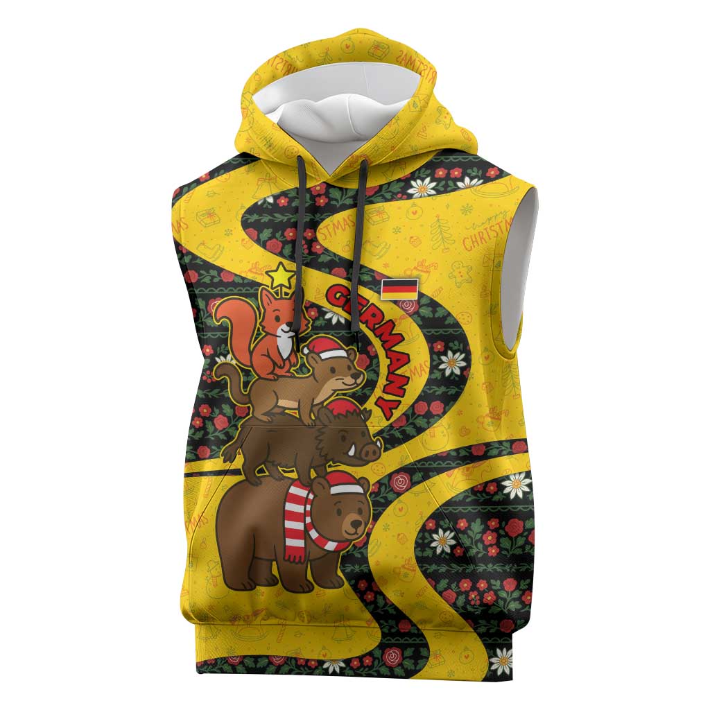 Germany Christmas Sleeveless Hoodie with Bear Boar Otter Squirrel and Holiday Pattern Design - Wonder Print Shop