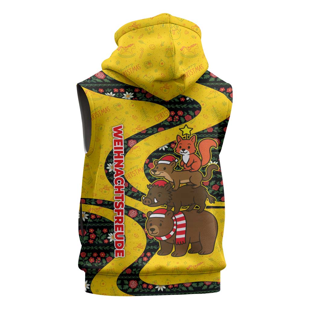 Germany Christmas Sleeveless Hoodie with Bear Boar Otter Squirrel and Holiday Pattern Design - Wonder Print Shop