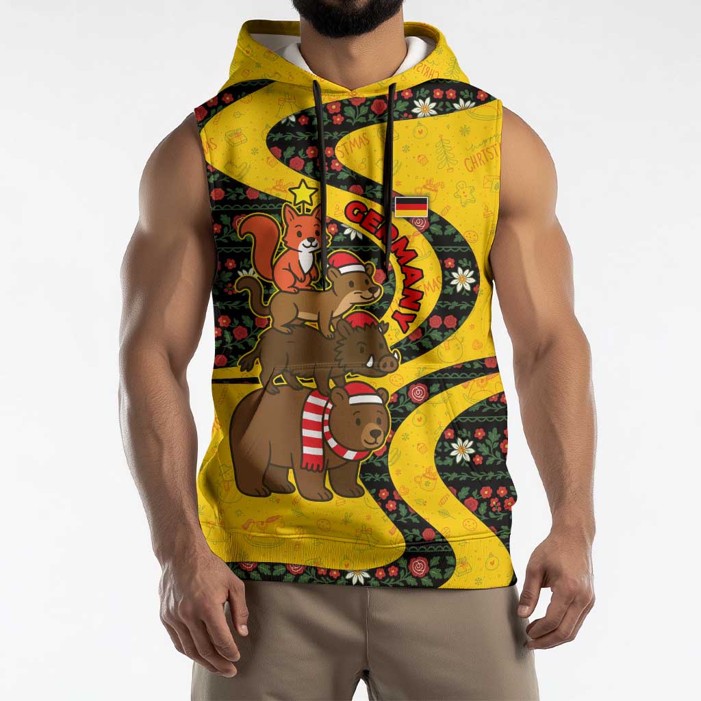 Germany Christmas Sleeveless Hoodie with Bear Boar Otter Squirrel and Holiday Pattern Design - Wonder Print Shop