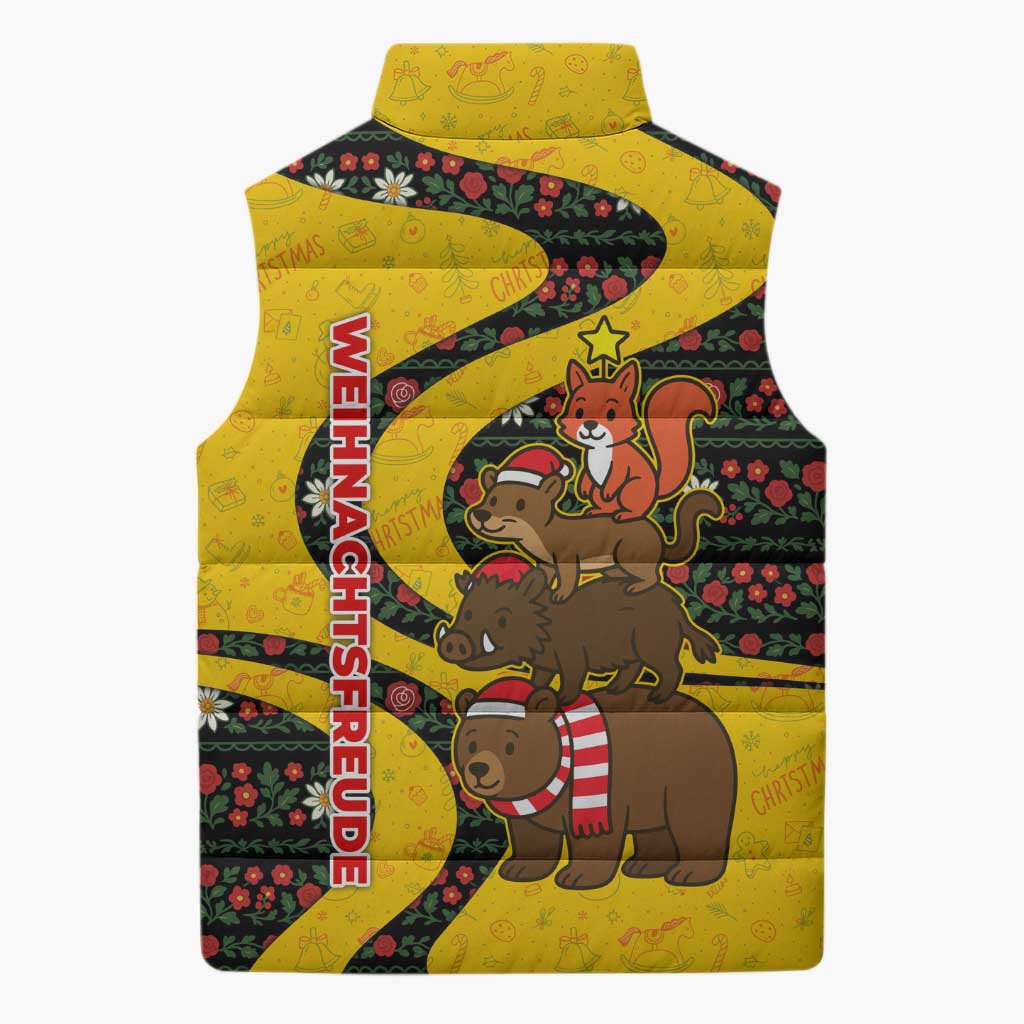 Germany Christmas Sleeveless Puffer Jacket with Bear Boar Otter Squirrel and Holiday Pattern Design - Wonder Print Shop