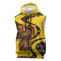 Germany Christmas Sleeveless Zip Hoodie with Bear Boar Otter Squirrel and Holiday Pattern Design - Wonder Print Shop