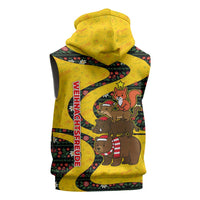 Germany Christmas Sleeveless Zip Hoodie with Bear Boar Otter Squirrel and Holiday Pattern Design - Wonder Print Shop