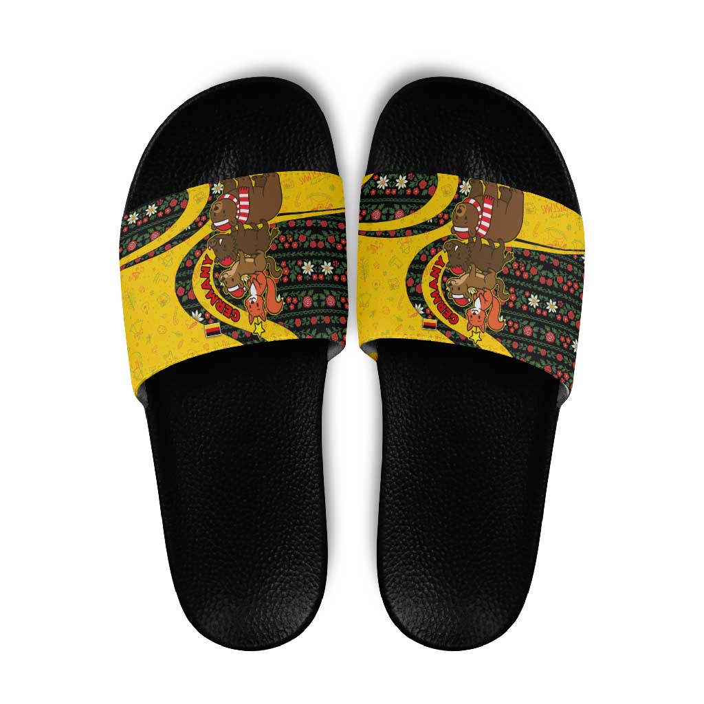 Germany Christmas Slide Sandals with Bear Boar Otter Squirrel and Holiday Pattern Design - Wonder Print Shop