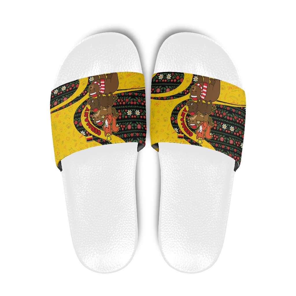 Germany Christmas Slide Sandals with Bear Boar Otter Squirrel and Holiday Pattern Design - Wonder Print Shop