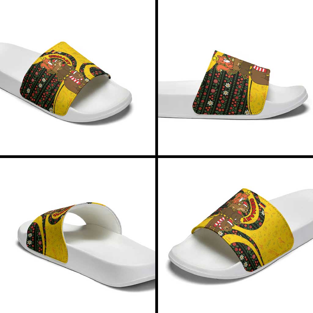 Germany Christmas Slide Sandals with Bear Boar Otter Squirrel and Holiday Pattern Design - Wonder Print Shop
