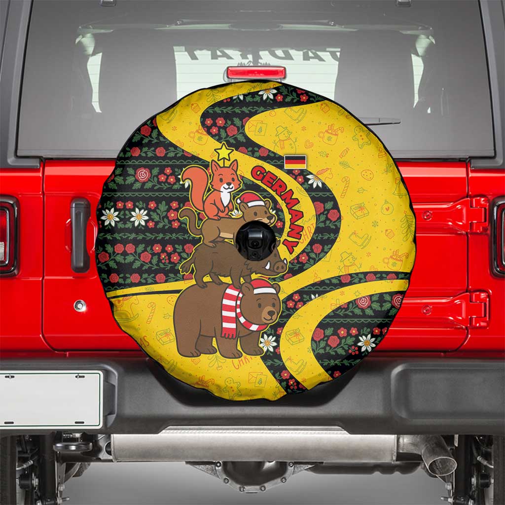 Germany Christmas Spare Tire Cover with Bear Boar Otter Squirrel and Holiday Pattern Design - Wonder Print Shop