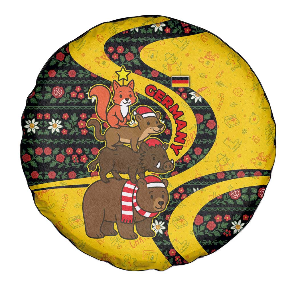 Germany Christmas Spare Tire Cover with Bear Boar Otter Squirrel and Holiday Pattern Design - Wonder Print Shop