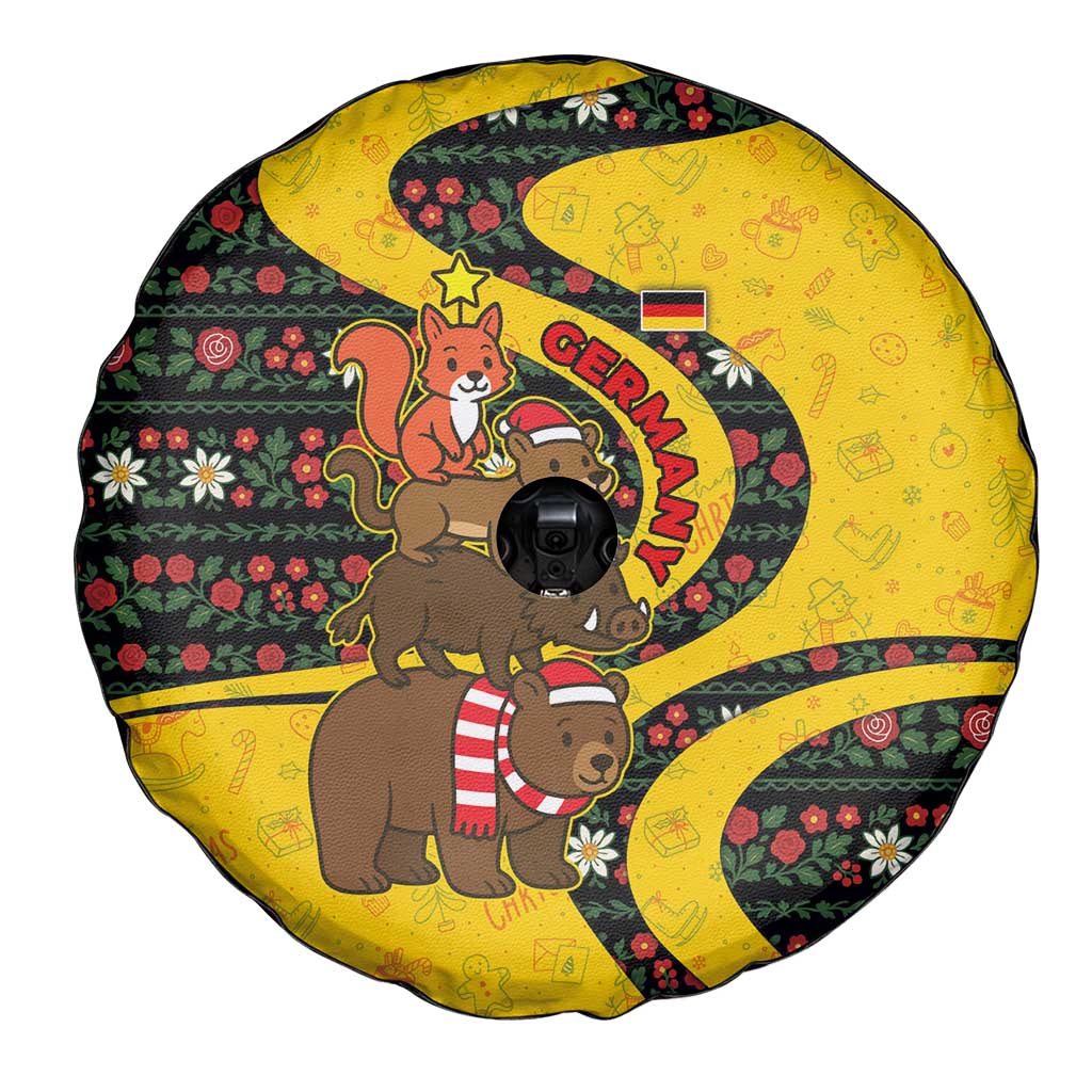Germany Christmas Spare Tire Cover with Bear Boar Otter Squirrel and Holiday Pattern Design - Wonder Print Shop