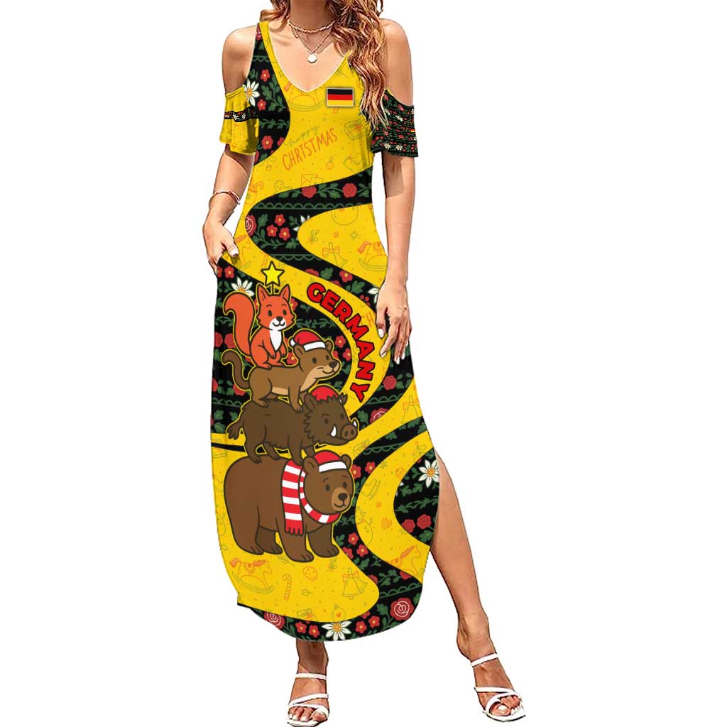 Germany Christmas Summer Maxi Dress with Bear Boar Otter Squirrel and Holiday Pattern Design - Wonder Print Shop