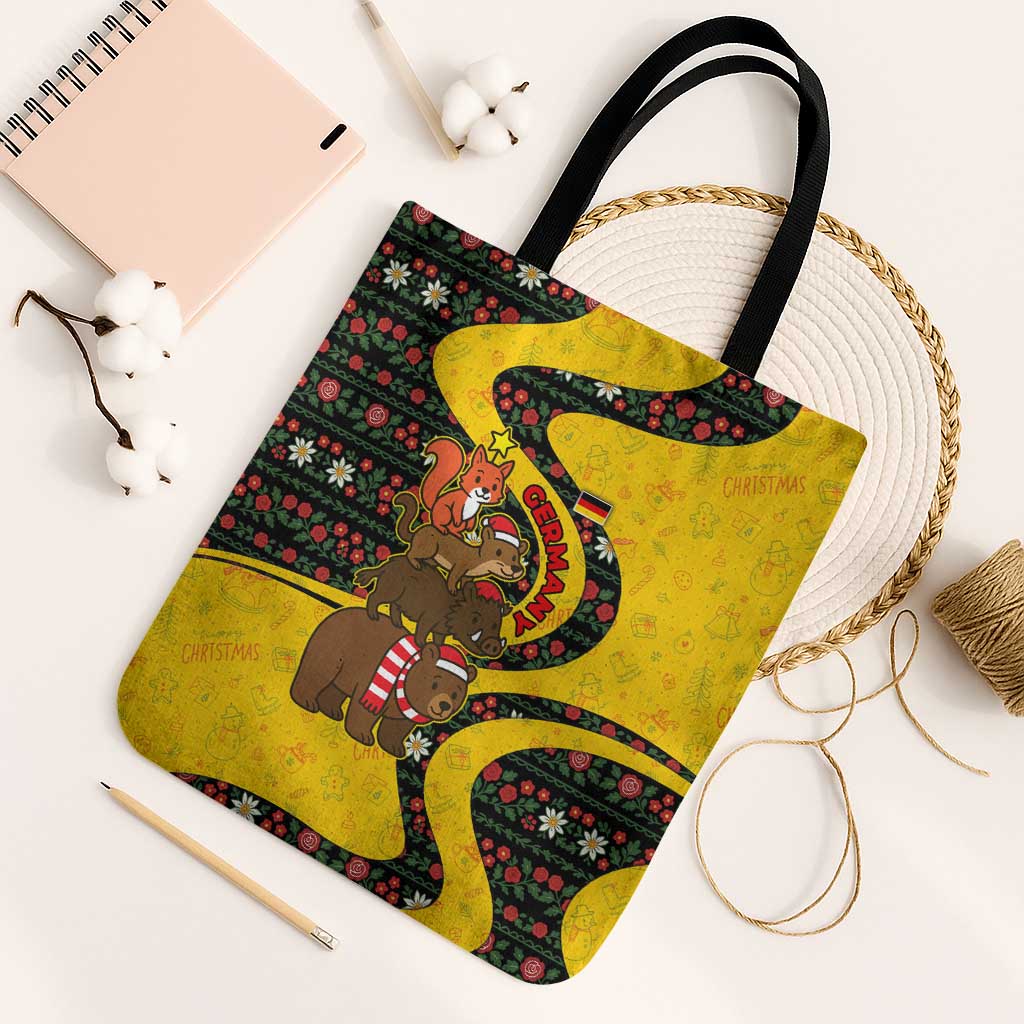 Germany Christmas Tote Bag with Bear Boar Otter Squirrel and Holiday Pattern Design - Wonder Print Shop