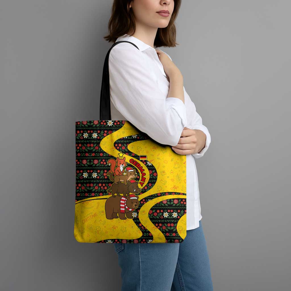 Germany Christmas Tote Bag with Bear Boar Otter Squirrel and Holiday Pattern Design - Wonder Print Shop