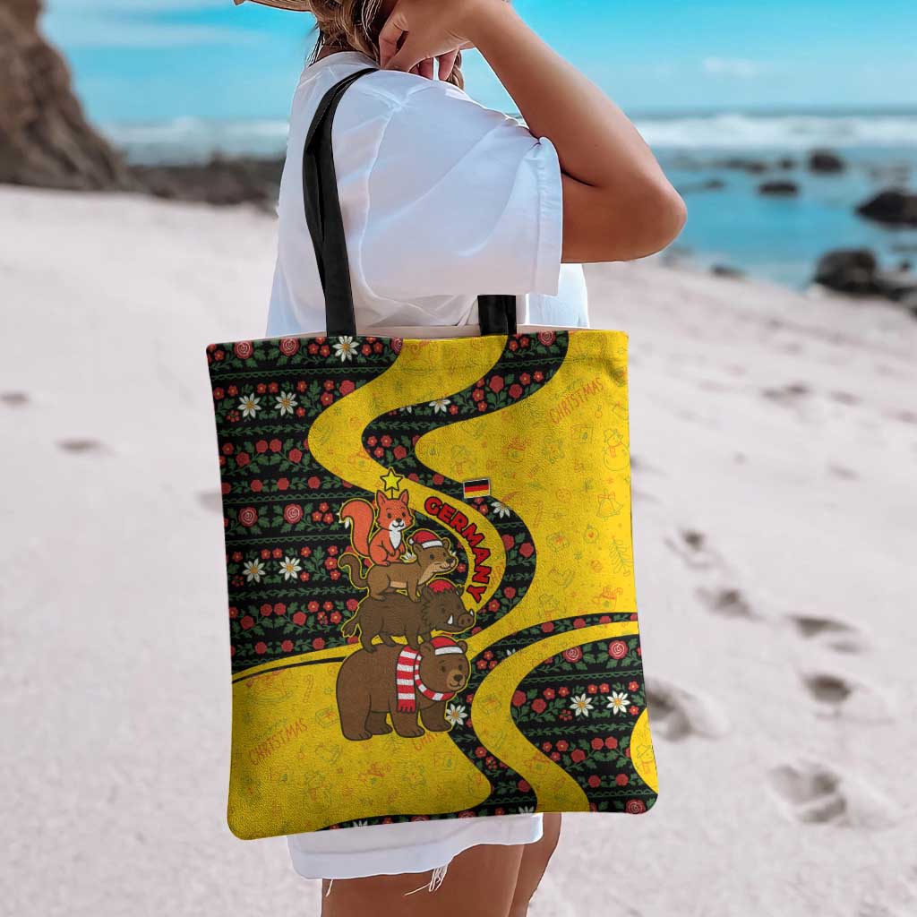 Germany Christmas Tote Bag with Bear Boar Otter Squirrel and Holiday Pattern Design - Wonder Print Shop