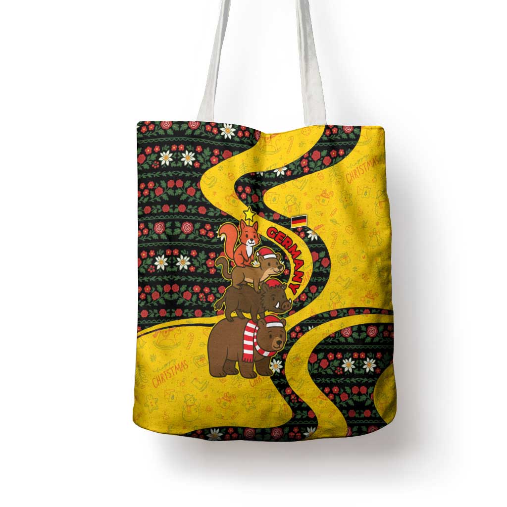 Germany Christmas Tote Bag with Bear Boar Otter Squirrel and Holiday Pattern Design - Wonder Print Shop