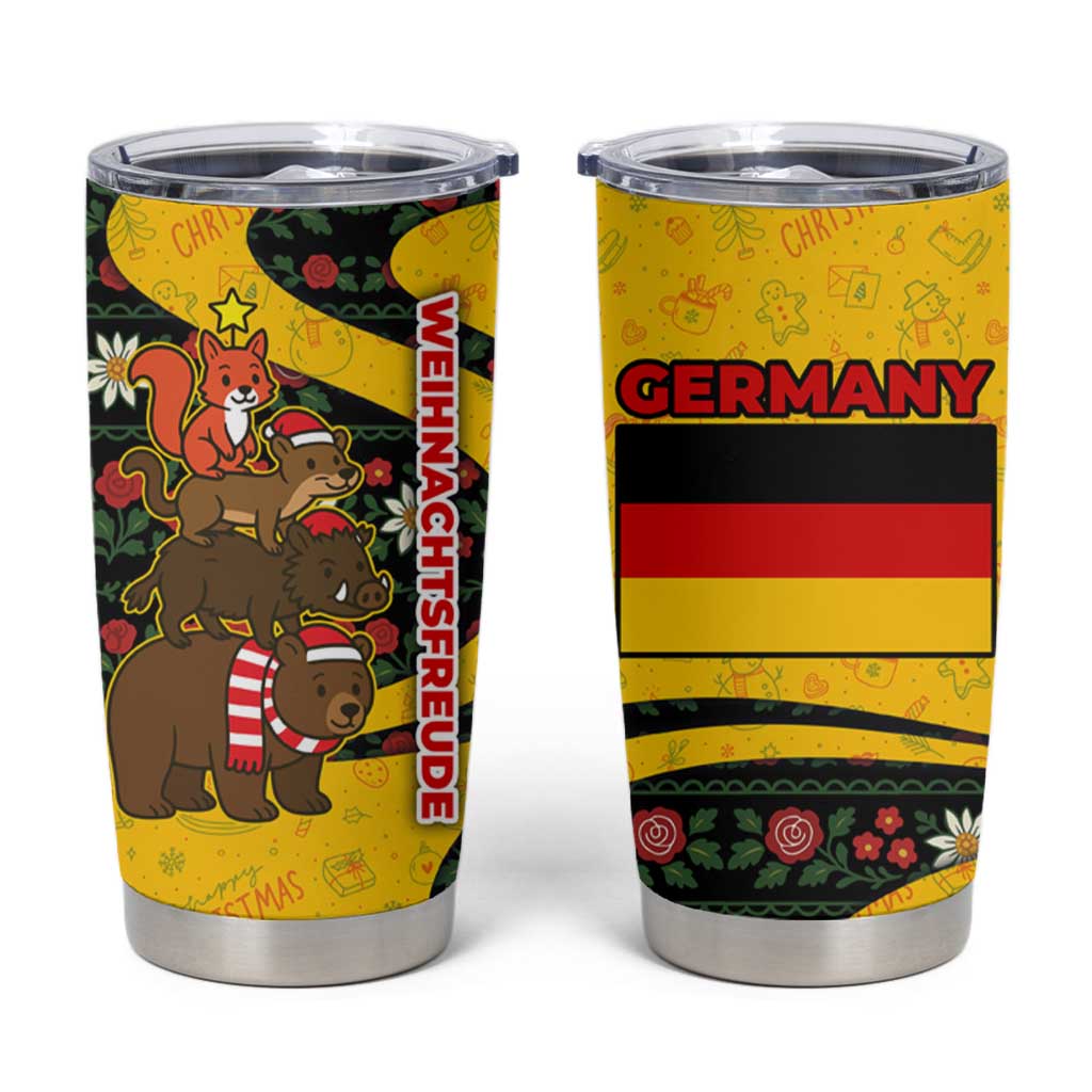 Germany Christmas Tumbler Cup with Bear Boar Otter Squirrel and Holiday Pattern Design - Wonder Print Shop