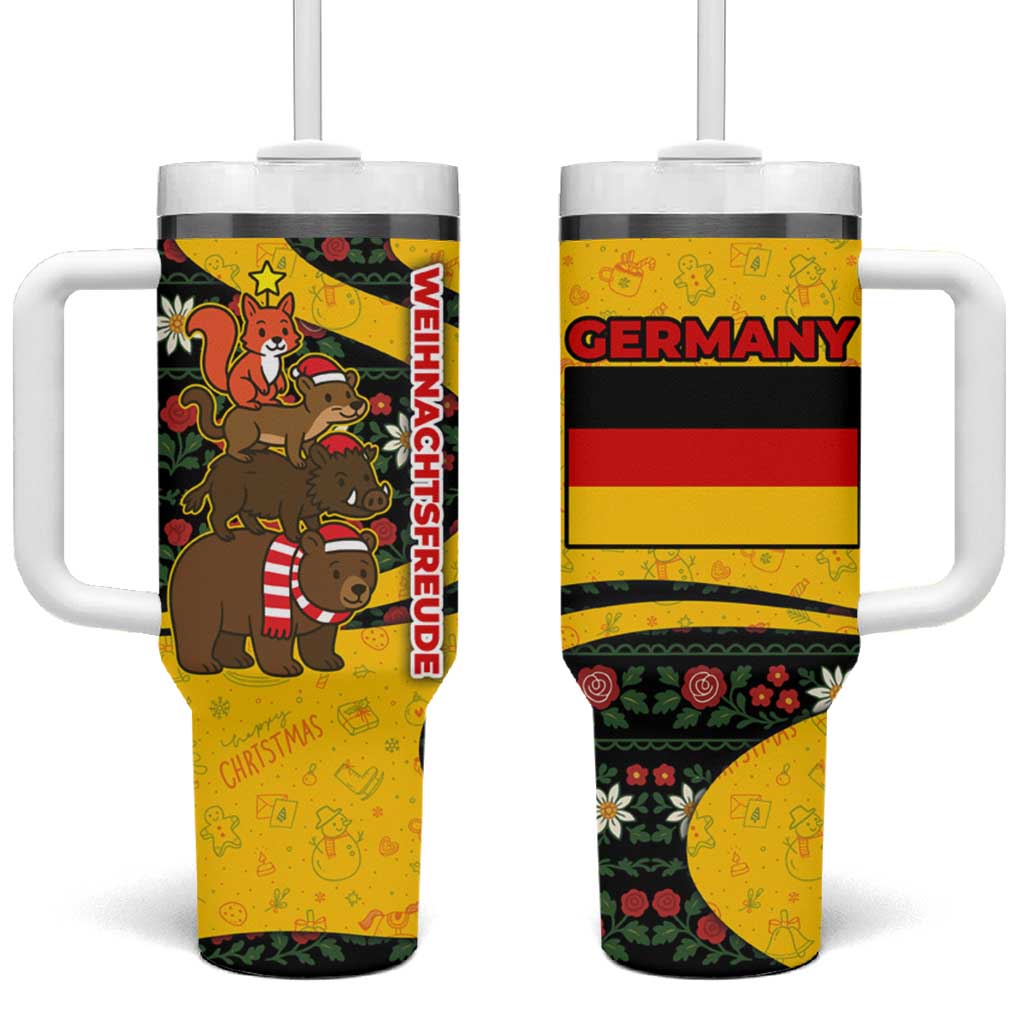 Germany Christmas Tumbler With Handle with Bear Boar Otter Squirrel and Holiday Pattern Design - Wonder Print Shop