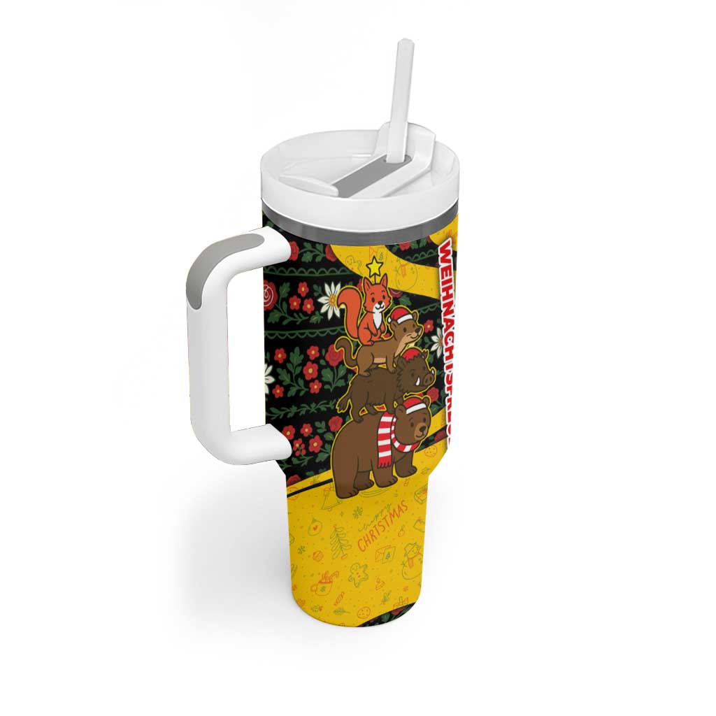 Germany Christmas Tumbler With Handle with Bear Boar Otter Squirrel and Holiday Pattern Design - Wonder Print Shop