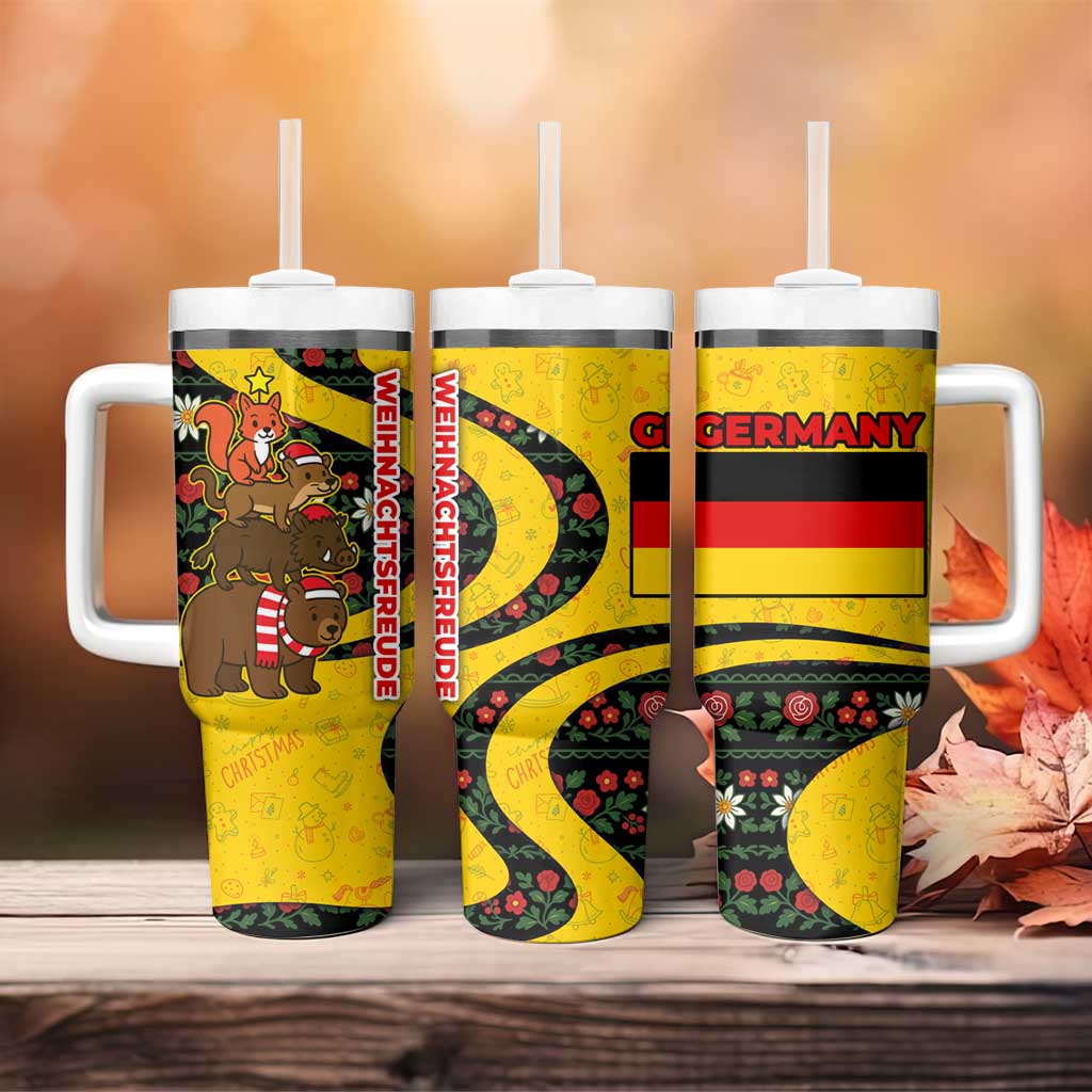 Germany Christmas Tumbler With Handle with Bear Boar Otter Squirrel and Holiday Pattern Design - Wonder Print Shop
