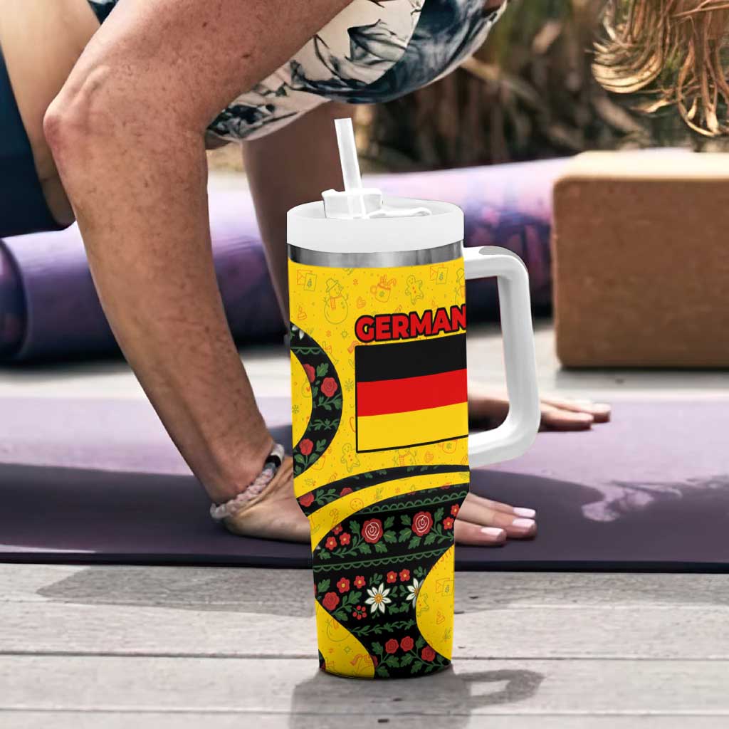 Germany Christmas Tumbler With Handle with Bear Boar Otter Squirrel and Holiday Pattern Design - Wonder Print Shop