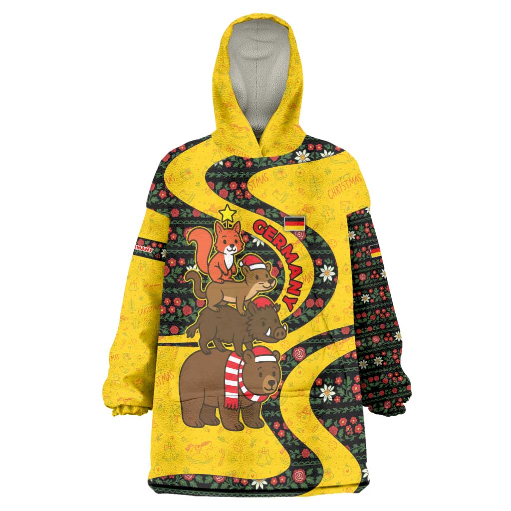 Germany Christmas Wearable Blanket Hoodie with Bear Boar Otter Squirrel and Holiday Pattern Design - Wonder Print Shop