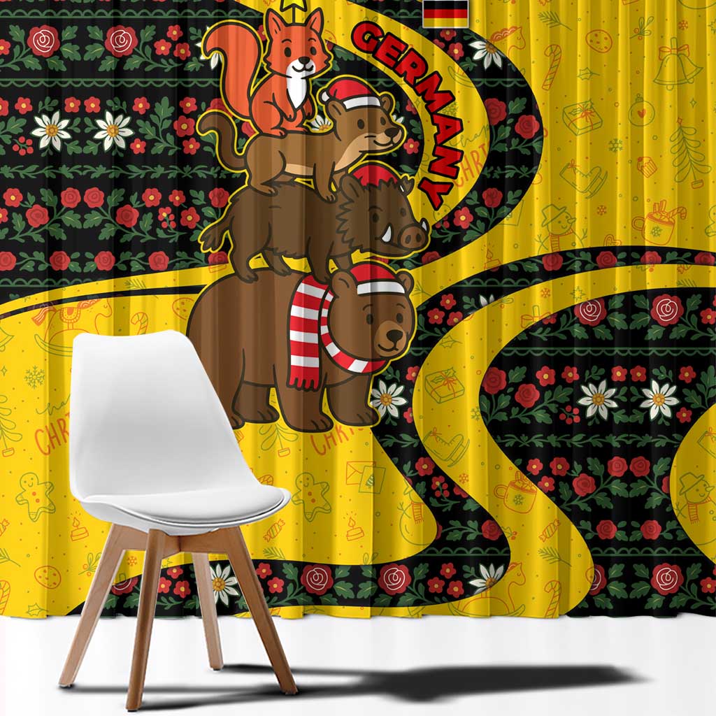 Germany Christmas Window Curtain with Bear Boar Otter Squirrel and Holiday Pattern Design - Wonder Print Shop