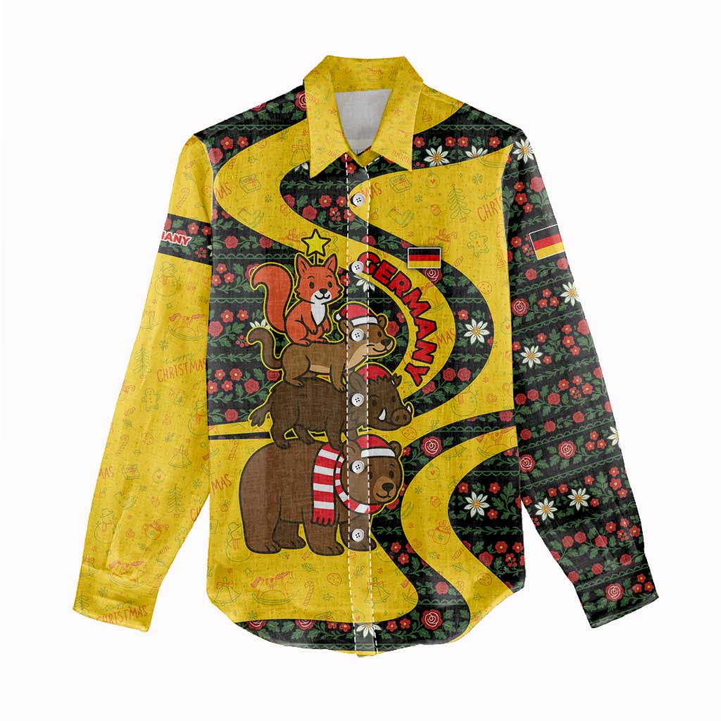 Germany Christmas Women Casual Shirt with Bear Boar Otter Squirrel and Holiday Pattern Design - Wonder Print Shop