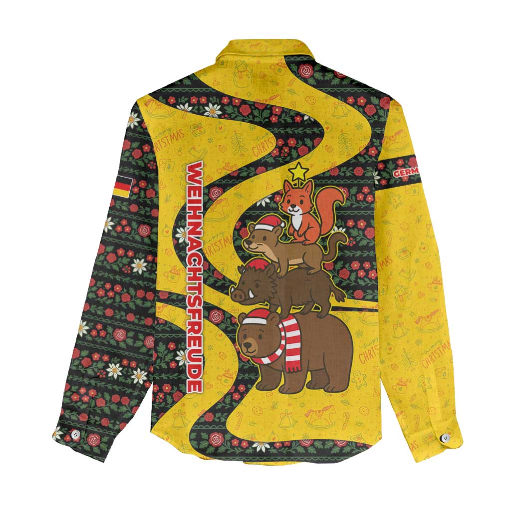 Germany Christmas Women Casual Shirt with Bear Boar Otter Squirrel and Holiday Pattern Design - Wonder Print Shop