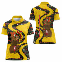 Germany Christmas Women Polo Shirt with Bear Boar Otter Squirrel and Holiday Pattern Design - Wonder Print Shop