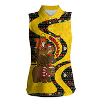 Germany Christmas Women Sleeveless Polo Shirt with Bear Boar Otter Squirrel and Holiday Pattern Design - Wonder Print Shop