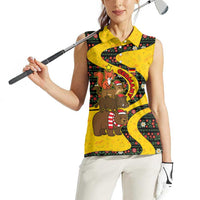 Germany Christmas Women Sleeveless Polo Shirt with Bear Boar Otter Squirrel and Holiday Pattern Design - Wonder Print Shop