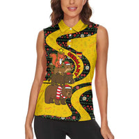 Germany Christmas Women Sleeveless Polo Shirt with Bear Boar Otter Squirrel and Holiday Pattern Design - Wonder Print Shop