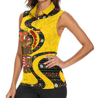 Germany Christmas Women Sleeveless Polo Shirt with Bear Boar Otter Squirrel and Holiday Pattern Design - Wonder Print Shop