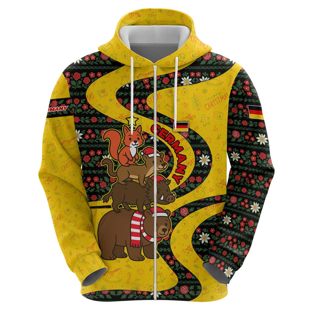 Germany Christmas Zip Hoodie with Bear Boar Otter Squirrel and Holiday Pattern Design - Wonder Print Shop