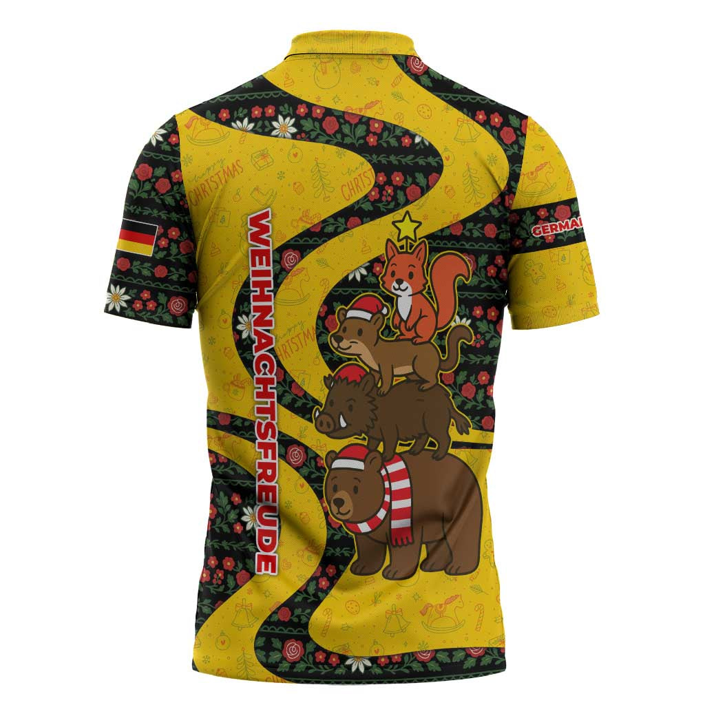 Germany Christmas Zipper Polo Shirt with Bear Boar Otter Squirrel and Holiday Pattern Design - Wonder Print Shop