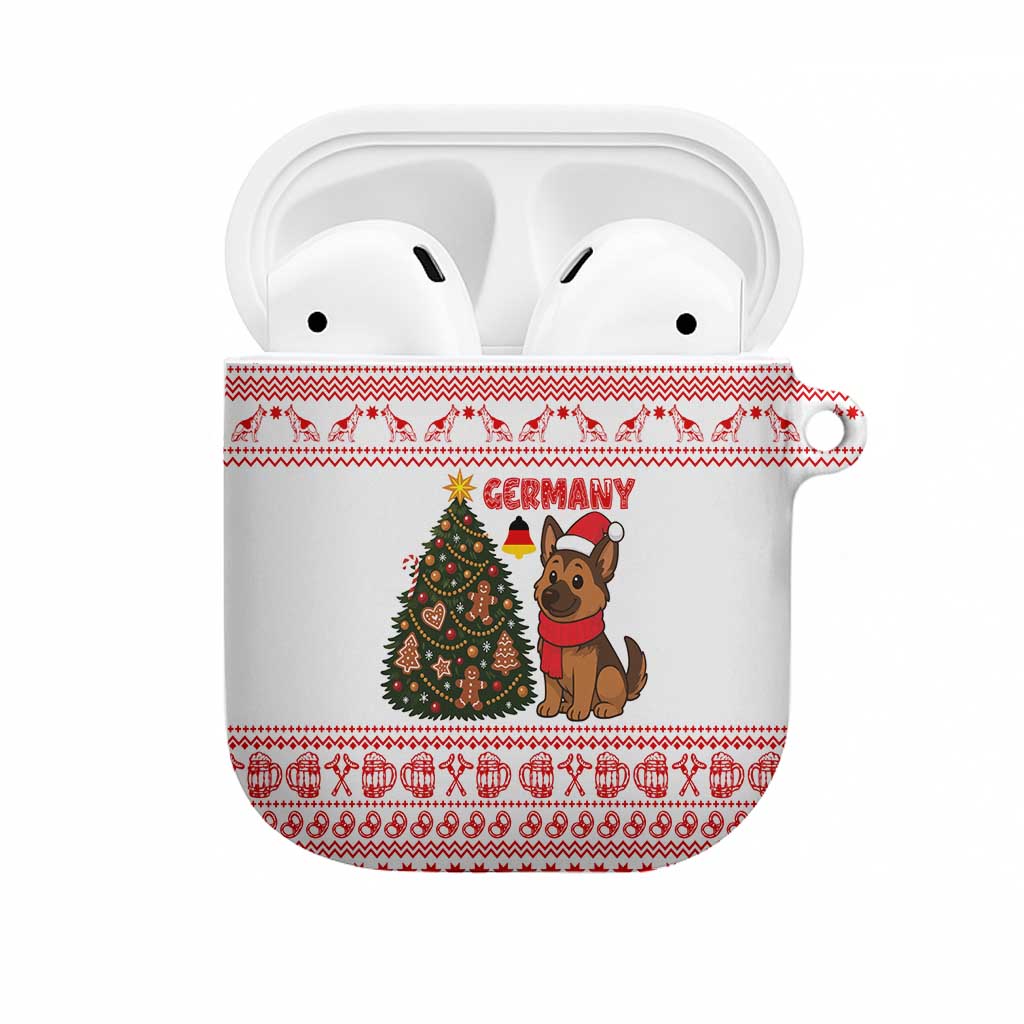 Germany Christmas AirPods Case with German Shepherd Dog Gingerbread Tree and Red Holiday Pattern - Wonder Print Shop