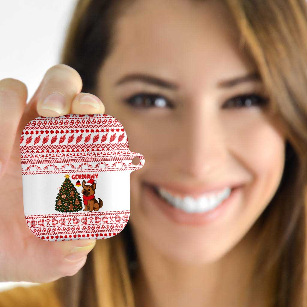Germany Christmas AirPods Case with German Shepherd Dog Gingerbread Tree and Red Holiday Pattern - Wonder Print Shop