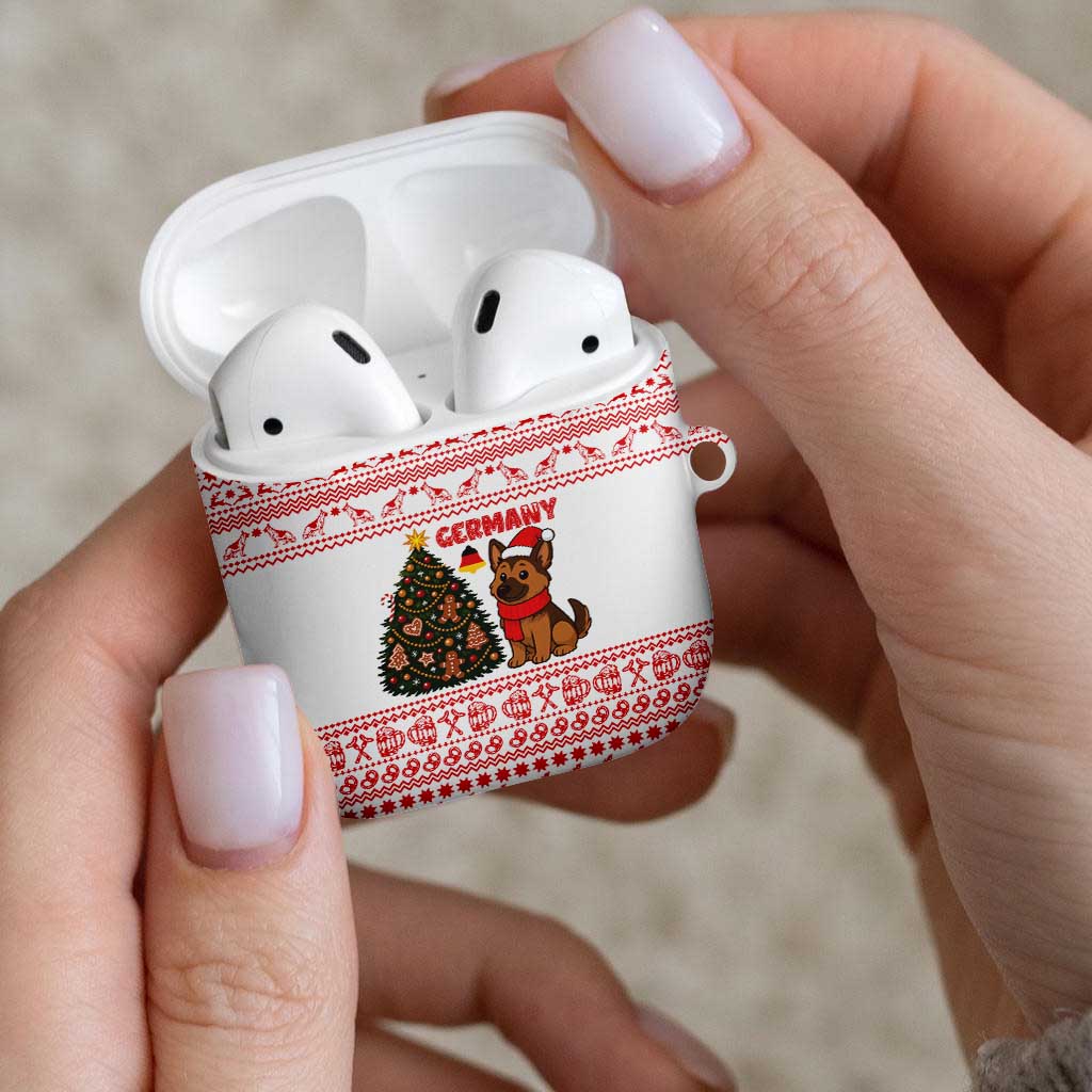 Germany Christmas AirPods Case with German Shepherd Dog Gingerbread Tree and Red Holiday Pattern - Wonder Print Shop
