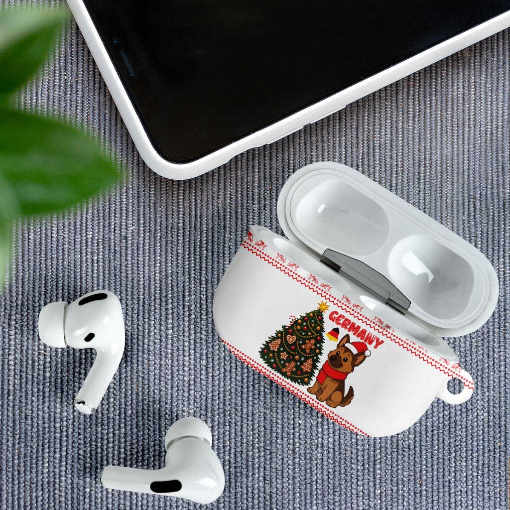 Germany Christmas AirPods Case with German Shepherd Dog Gingerbread Tree and Red Holiday Pattern - Wonder Print Shop