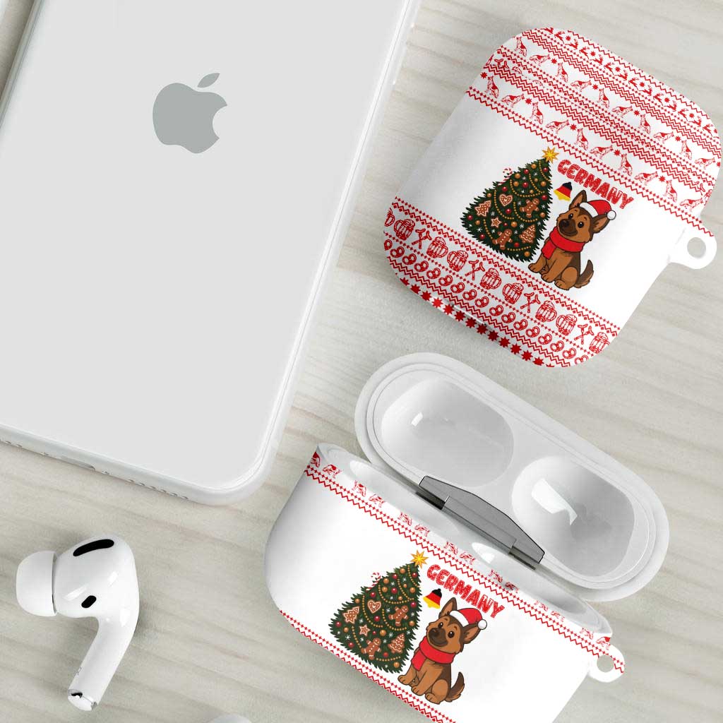 Germany Christmas AirPods Case with German Shepherd Dog Gingerbread Tree and Red Holiday Pattern - Wonder Print Shop
