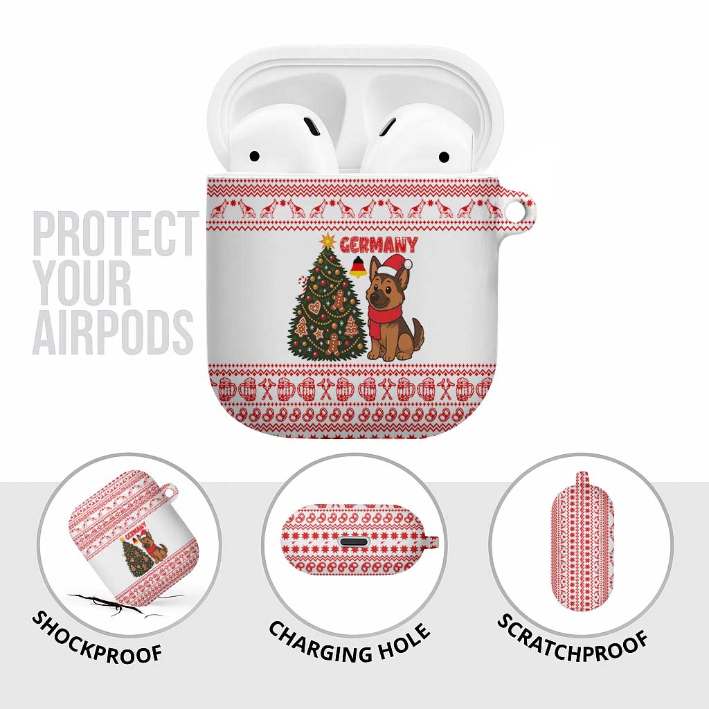 Germany Christmas AirPods Case with German Shepherd Dog Gingerbread Tree and Red Holiday Pattern - Wonder Print Shop