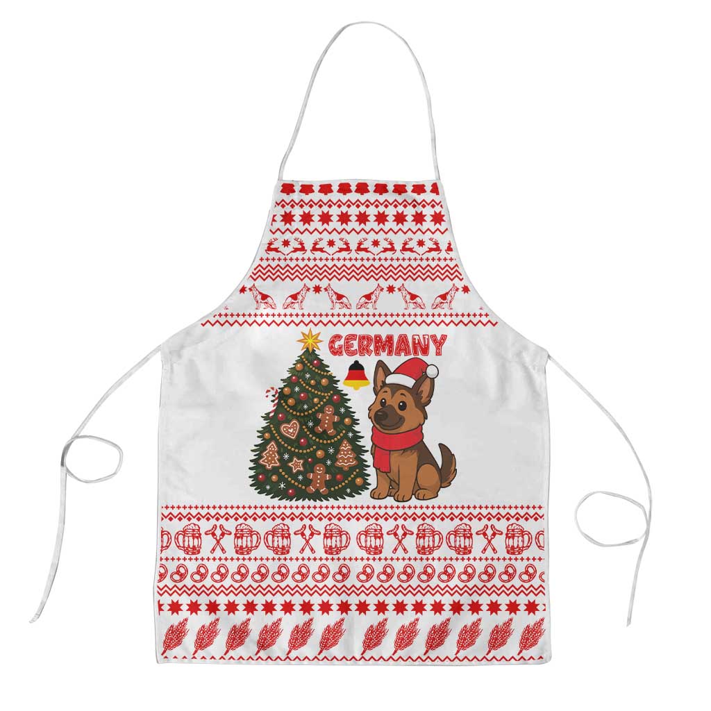 Germany Christmas Apron with German Shepherd Dog Gingerbread Tree and Red Holiday Pattern - Wonder Print Shop