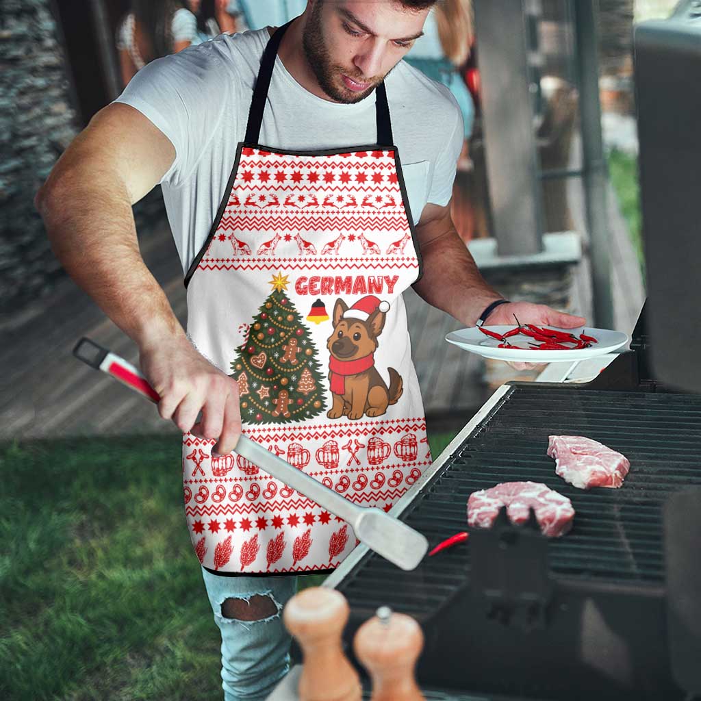 Germany Christmas Apron with German Shepherd Dog Gingerbread Tree and Red Holiday Pattern - Wonder Print Shop