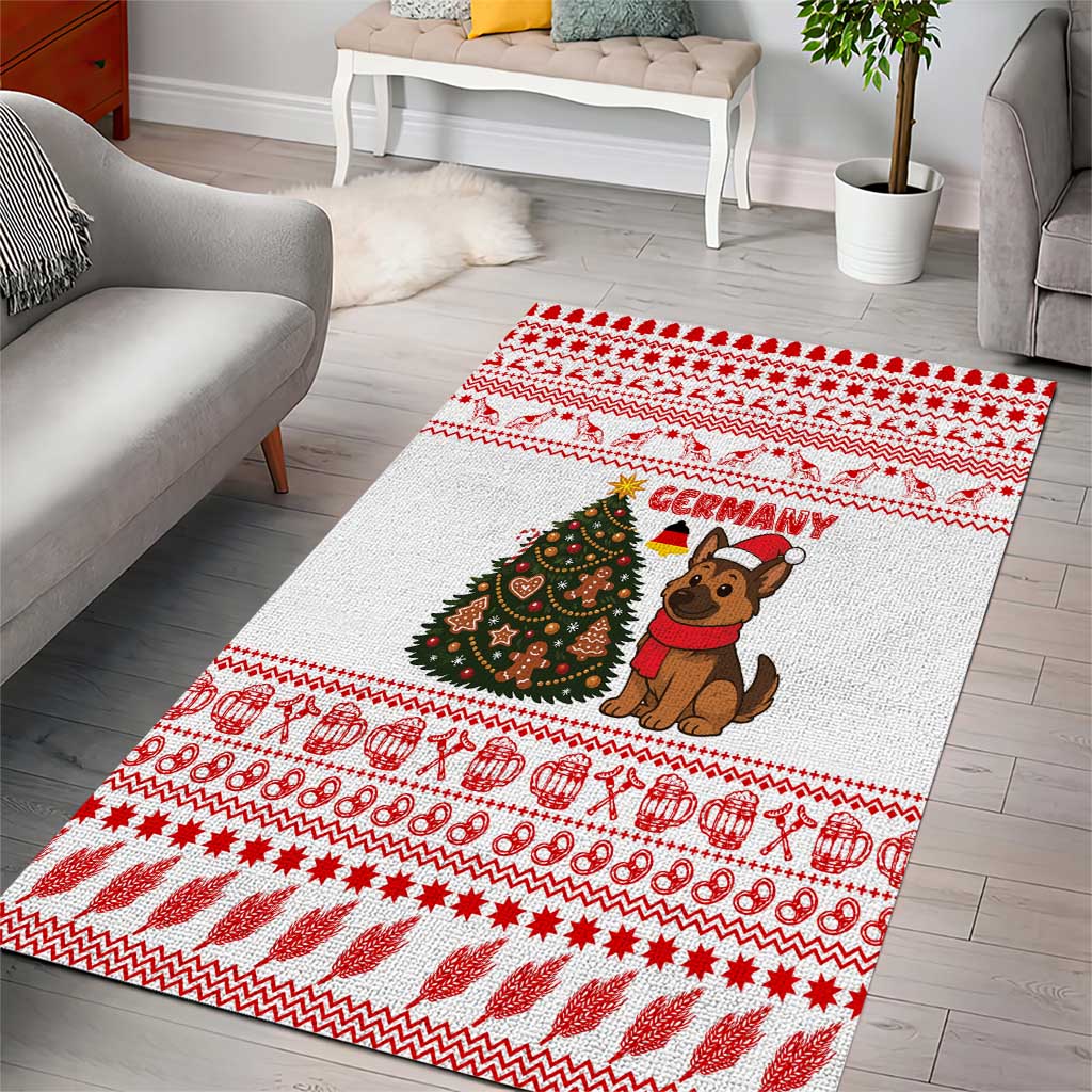 Germany Christmas Area Rug with German Shepherd Dog Gingerbread Tree and Red Holiday Pattern - Wonder Print Shop