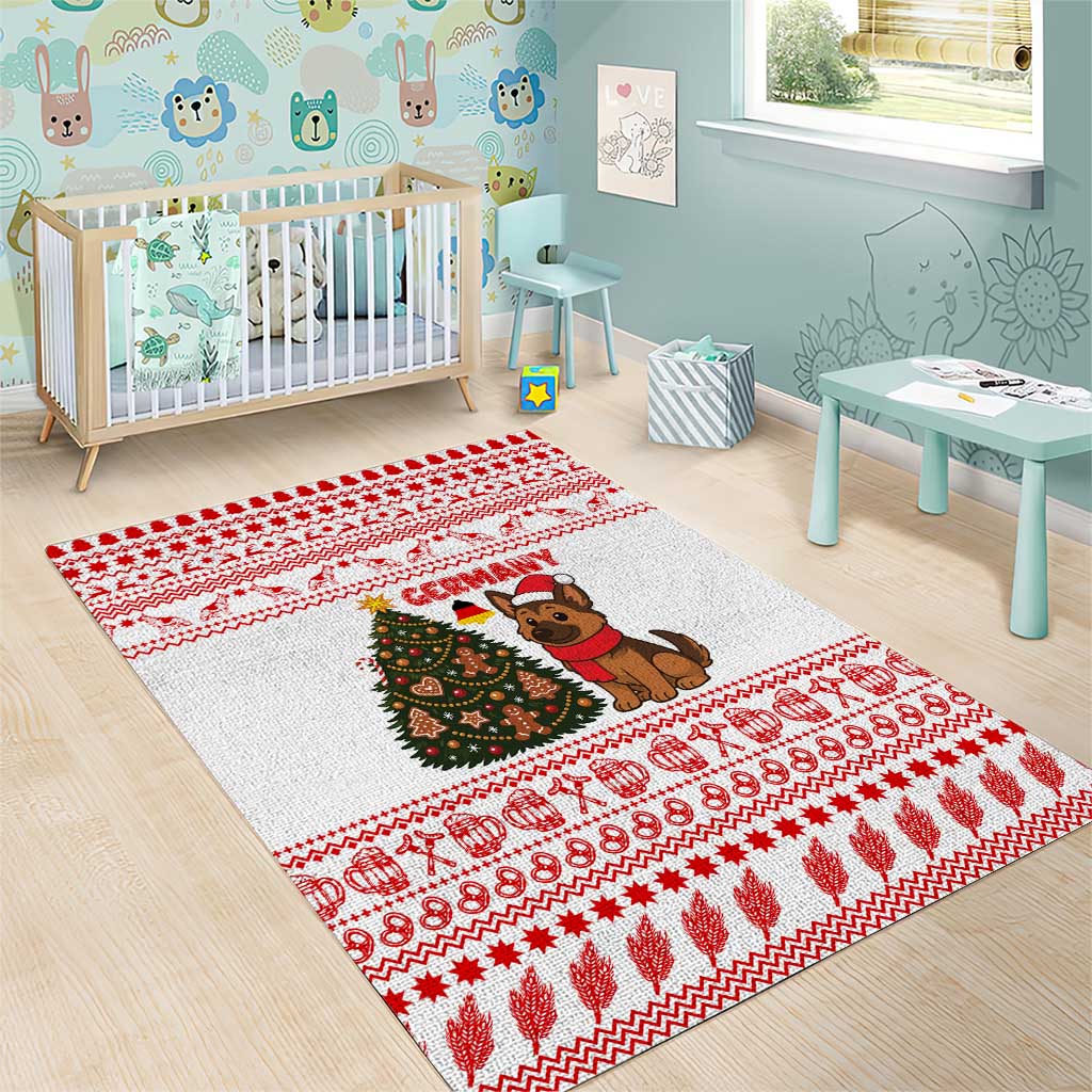 Germany Christmas Area Rug with German Shepherd Dog Gingerbread Tree and Red Holiday Pattern - Wonder Print Shop