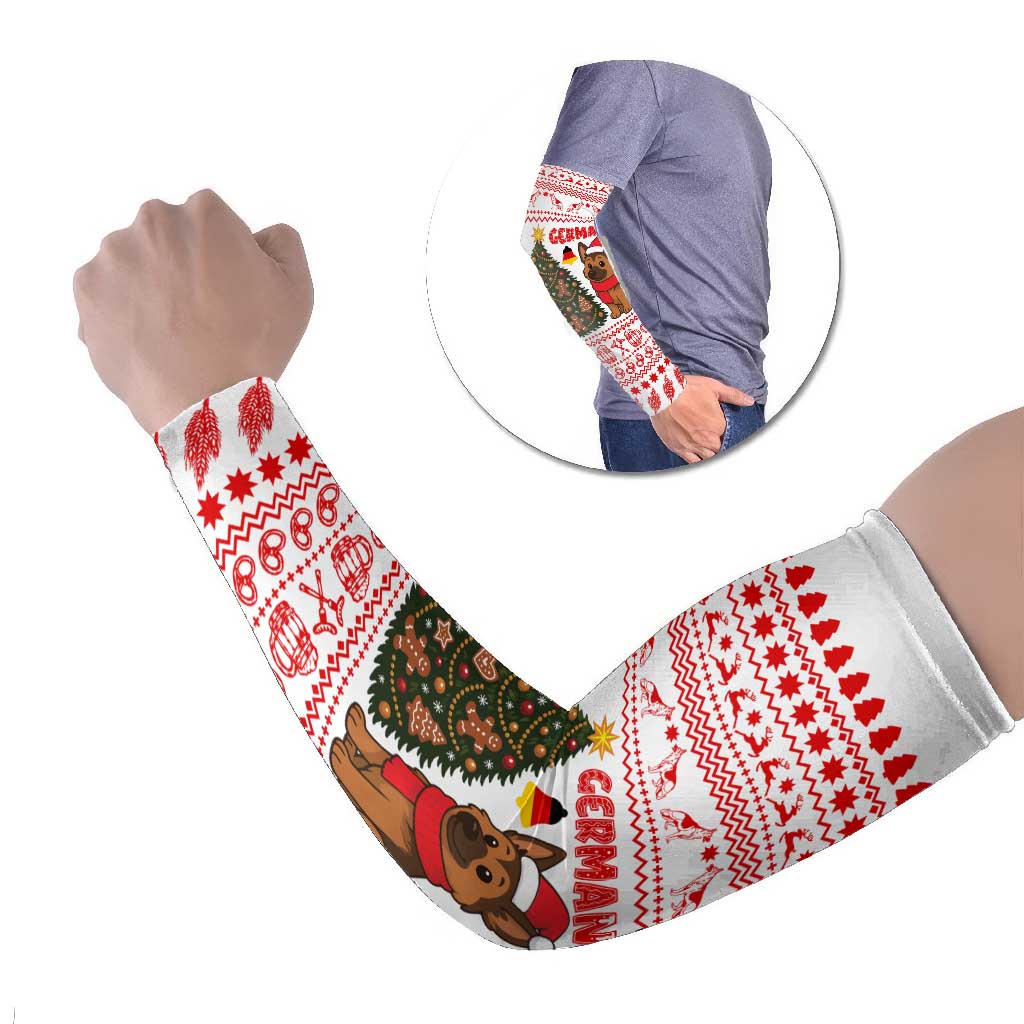Germany Christmas Arm Sleeves with German Shepherd Dog Gingerbread Tree and Red Holiday Pattern - Wonder Print Shop
