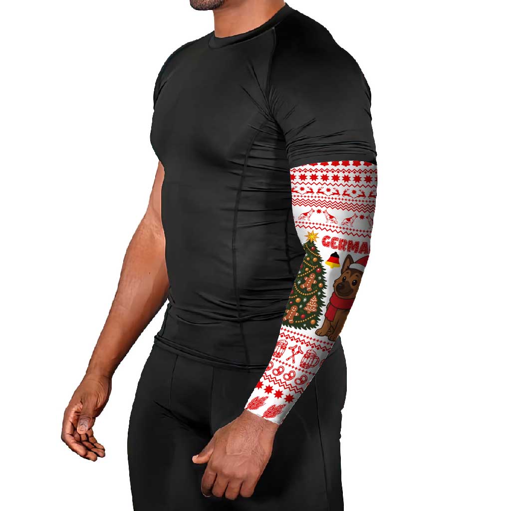 Germany Christmas Arm Sleeves with German Shepherd Dog Gingerbread Tree and Red Holiday Pattern - Wonder Print Shop