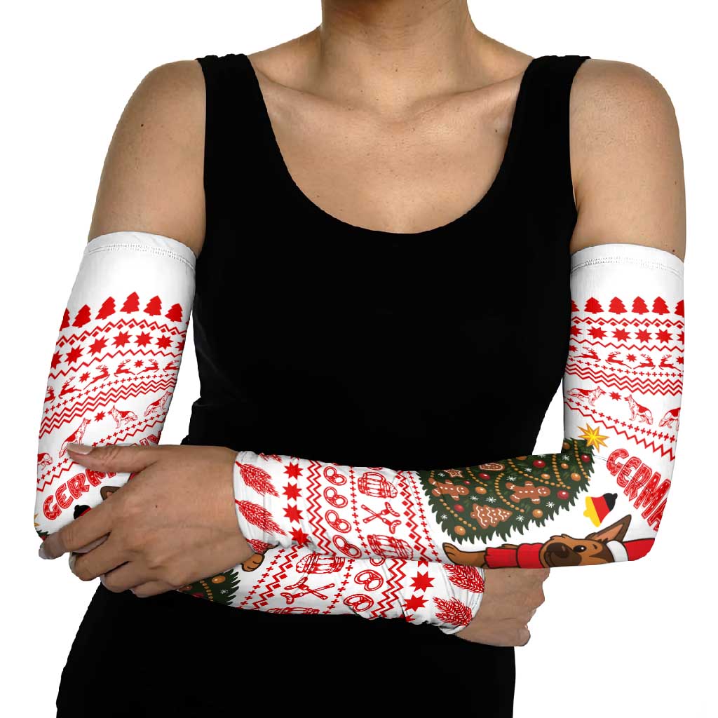Germany Christmas Arm Sleeves with German Shepherd Dog Gingerbread Tree and Red Holiday Pattern - Wonder Print Shop