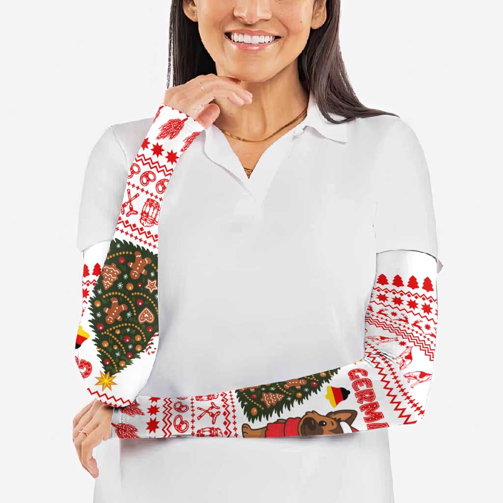 Germany Christmas Arm Sleeves with German Shepherd Dog Gingerbread Tree and Red Holiday Pattern - Wonder Print Shop