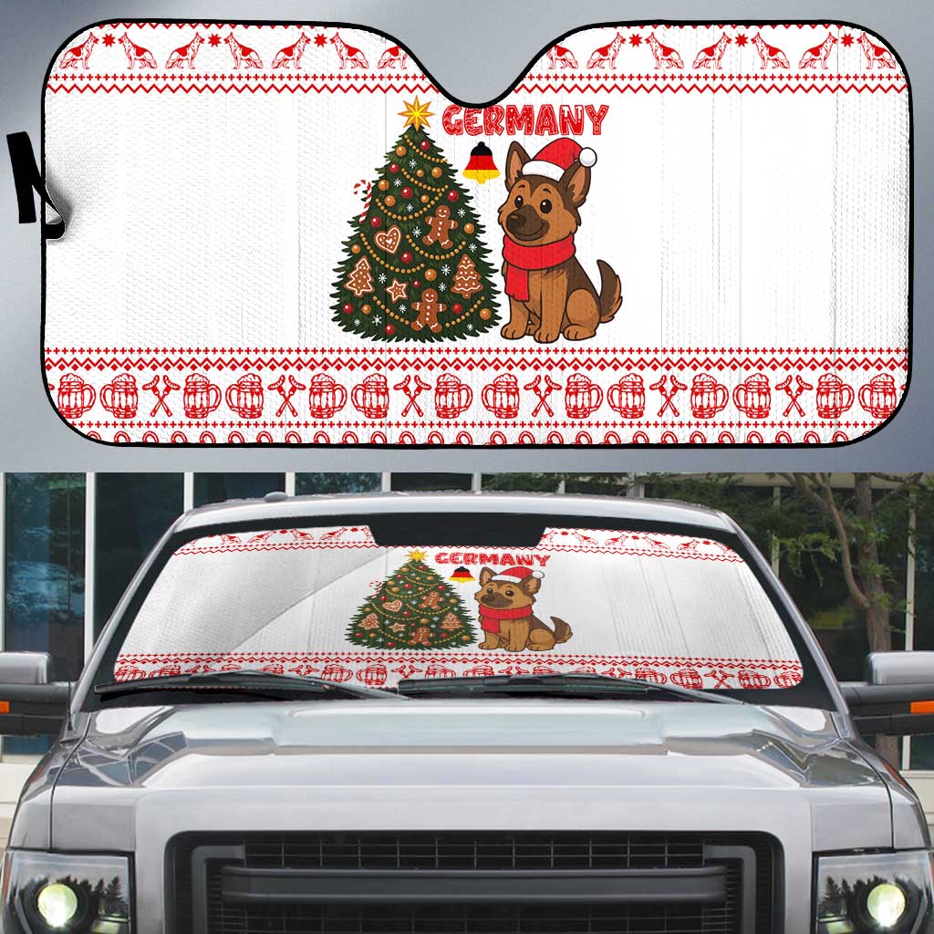 Germany Christmas Auto Sun Shade with German Shepherd Dog Gingerbread Tree and Red Holiday Pattern - Wonder Print Shop