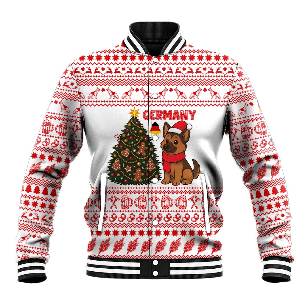 Germany Christmas Baseball Jacket with German Shepherd Dog Gingerbread Tree and Red Holiday Pattern - Wonder Print Shop