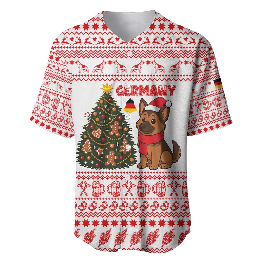 Germany Christmas Baseball Jersey with German Shepherd Dog Gingerbread Tree and Red Holiday Pattern - Wonder Print Shop